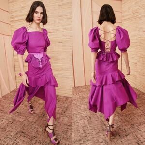 Ulla Johnson Marie Ruffled Midi Dress Orchid Asymmetric Open Back 2 Preowned